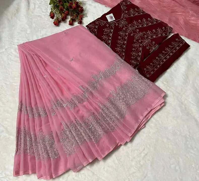 Pure jorjet with embroidery and saree and blouse jorjet
