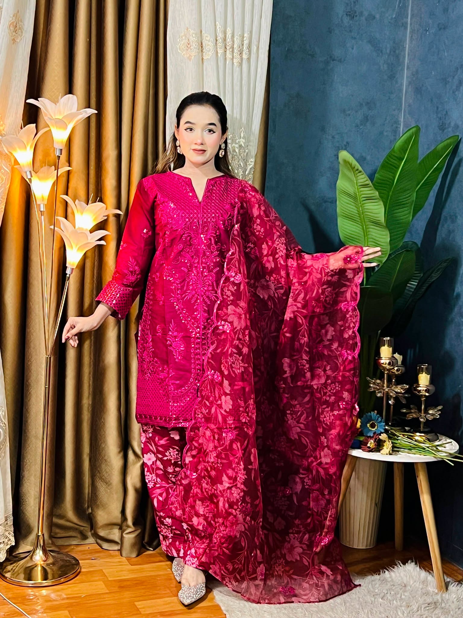 Pakistani Inspired Stitched Seroani Parsi Cut 3 Piece Kamiz Set
