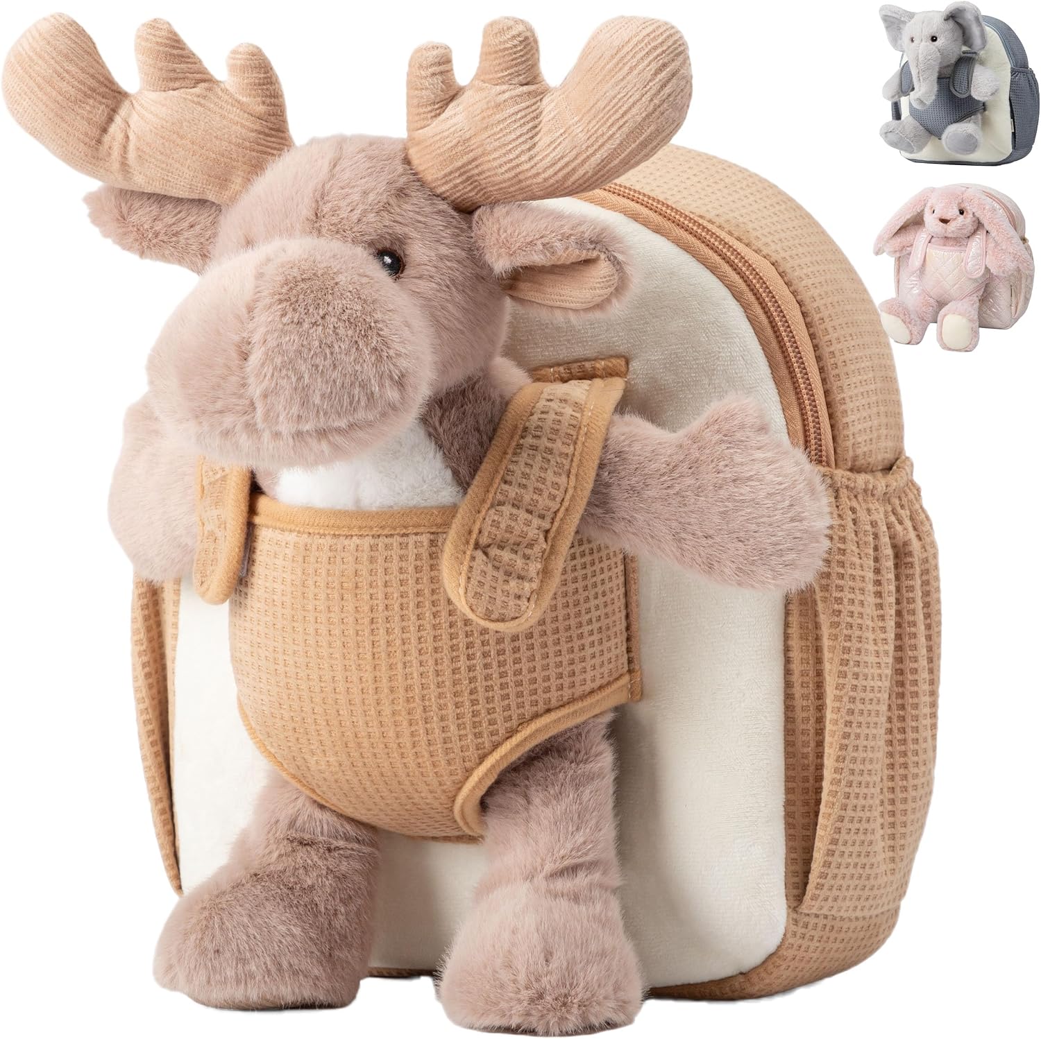 Moonkie Hug & Go™ Reindeer Toddler Backpack – Soft Plush Bag with Take-Along Toy for Kids Aged 2–4 