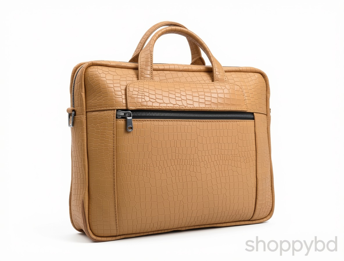 Crocodile Pattern Tan Leather Laptop Bag