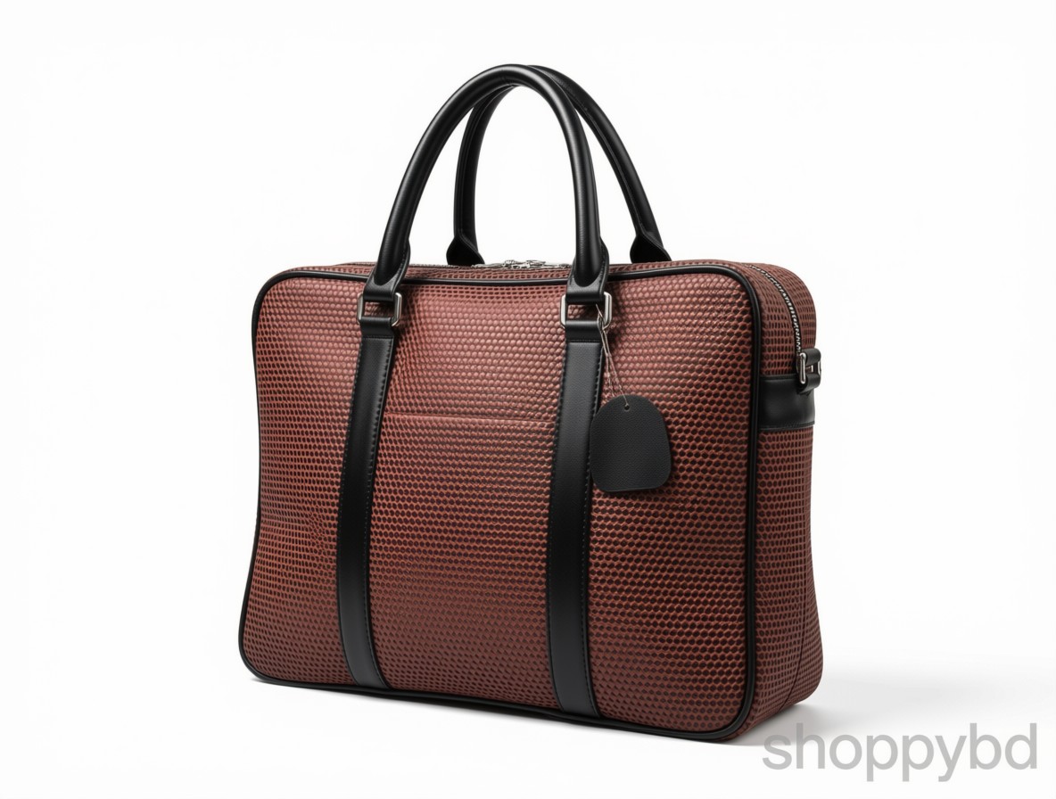 Woven-Textured Brown & Black Leather Laptop Bag